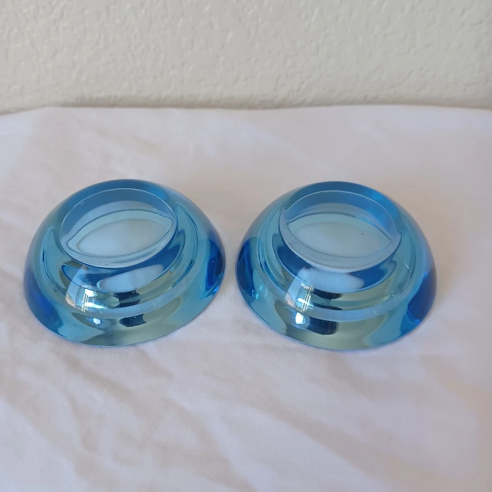 SET OF 2 Vintage IKEA Solid Glass Votive Tealight Candle Holders, Light Blue